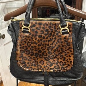 Chloe Marcie Black and Brown Shoulder Bag with Leopard Print